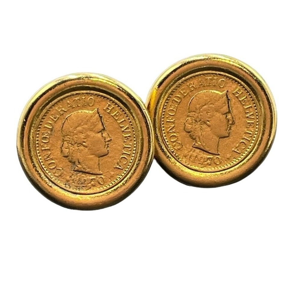 Ben-Amun‎ Vintage 1970 Swiss Confoederatio Helvetica 10 Rappen Coin Clip Earring